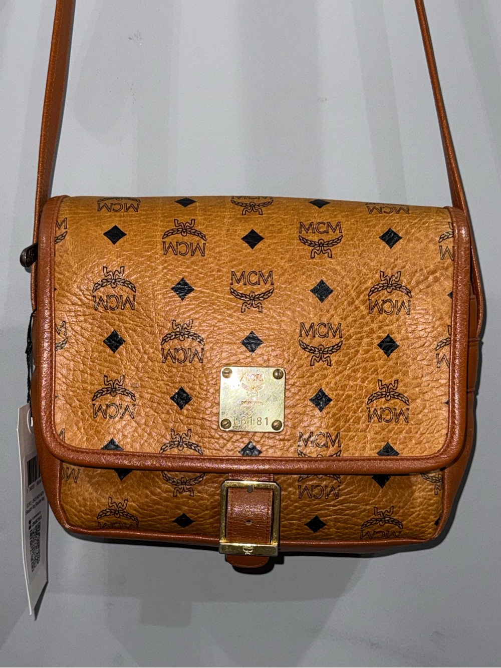MCM Cognac Monogram Visetos Small Crossbody Bag with COA